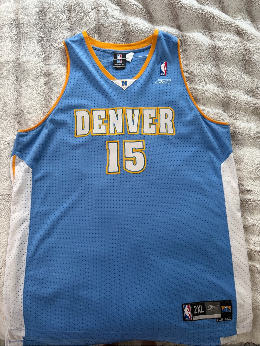 Reebok Carmelo Anthony Denver Nuggets Light Blue & White #15 Basketball Jersey